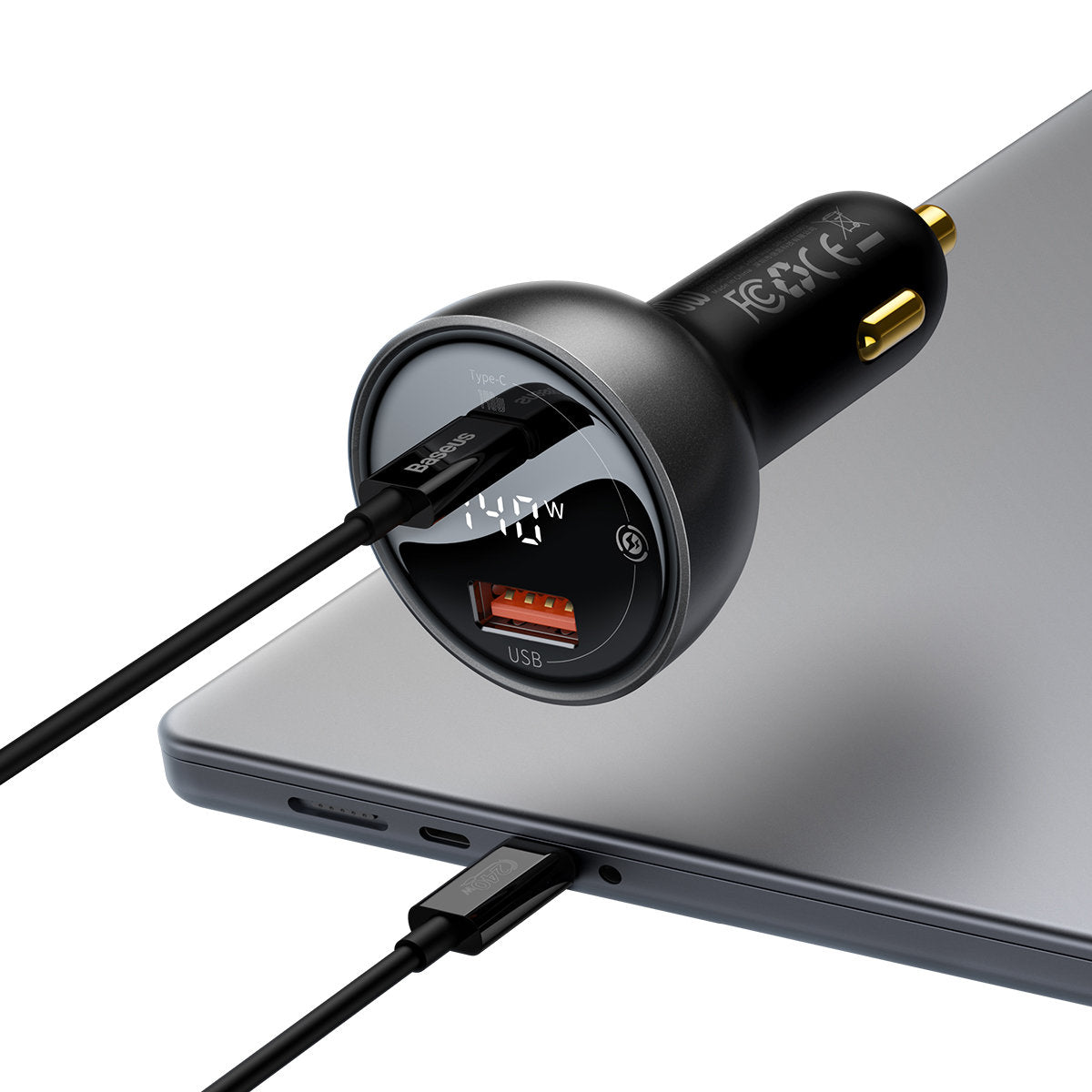 Auto nabíjačka s USB-C káblom Baseus, 140W, 5A, 1 x USB-A - 1 x USB-C, Čierna CGZX070001