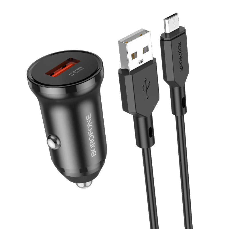 Auto nabíjačka s káblom microUSB Borofone BZ18, 18W, 3A, 1 x USB-A, Čierna