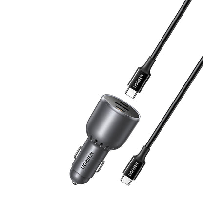 Auto nabíjačka s USB-C káblom UGREEN EC705, 130W, 5A, 1 x USB-A - 2 x USB-C, Sivá