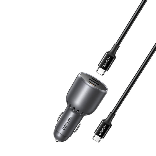 Auto nabíjačka s USB-C káblom UGREEN EC705, 130W, 5A, 1 x USB-A - 2 x USB-C, Sivá