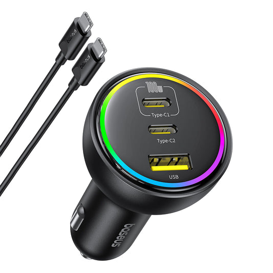 Auto nabíjačka s káblom USB-C Baseus, 152.5W, 5A, 1 x USB-A - 2 x USB-C, Čierna C00036101111-00