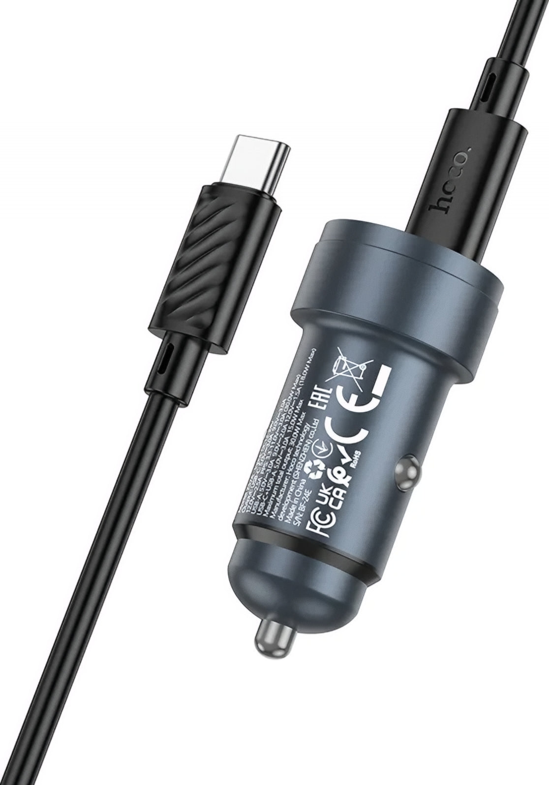 Auto nabíjačka s káblom USB-C HOCO Z57A, 30W, 3A, 1 x USB-A - 1 x USB-C, Sivá