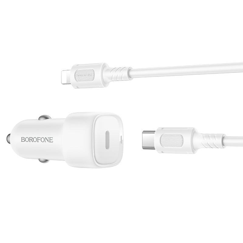 Auto nabíjačka s káblom Lightning Borofone BZ34B Cloud, 20W, 3A, 1 x USB-A - 1 x USB-C, Biela