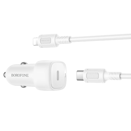 Auto nabíjačka s káblom Lightning Borofone BZ34B Cloud, 20W, 3A, 1 x USB-A - 1 x USB-C, Biela