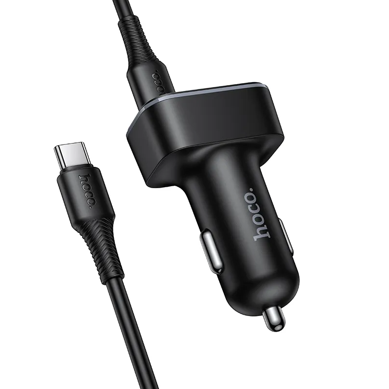 Auto nabíjačka s USB-C káblom HOCO Z63B Display, 48W, 3A, 1 x USB-A - 1 x USB-C, Čierna