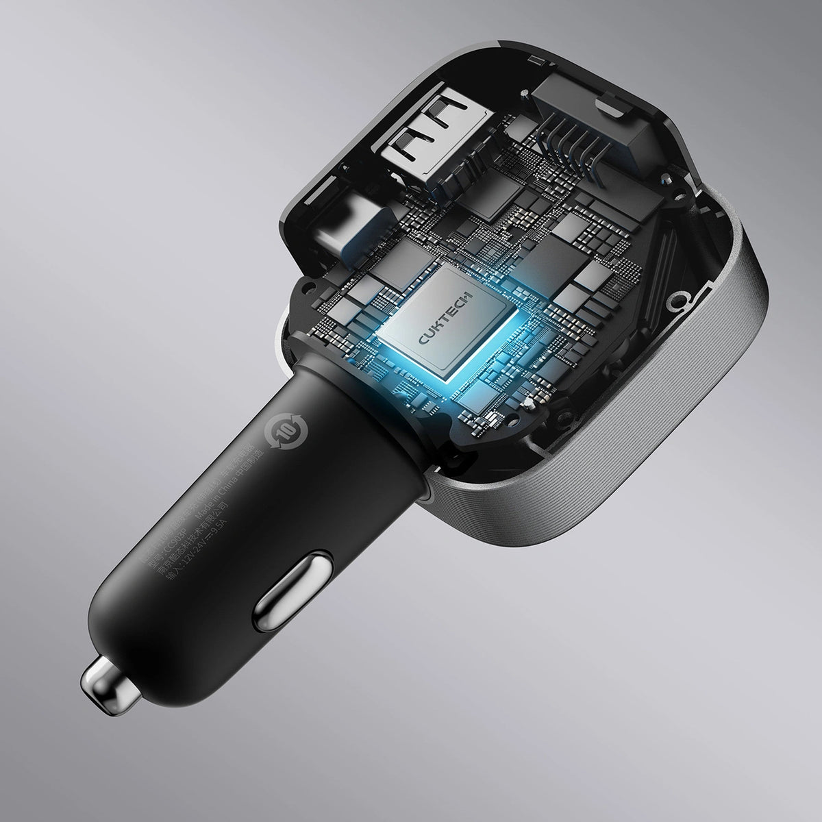 Autonabíjačka s USB-C káblom Cuktech CC903P Displej, 100W, 5A, 1 x USB-A - 1 x USB-C, Sivá