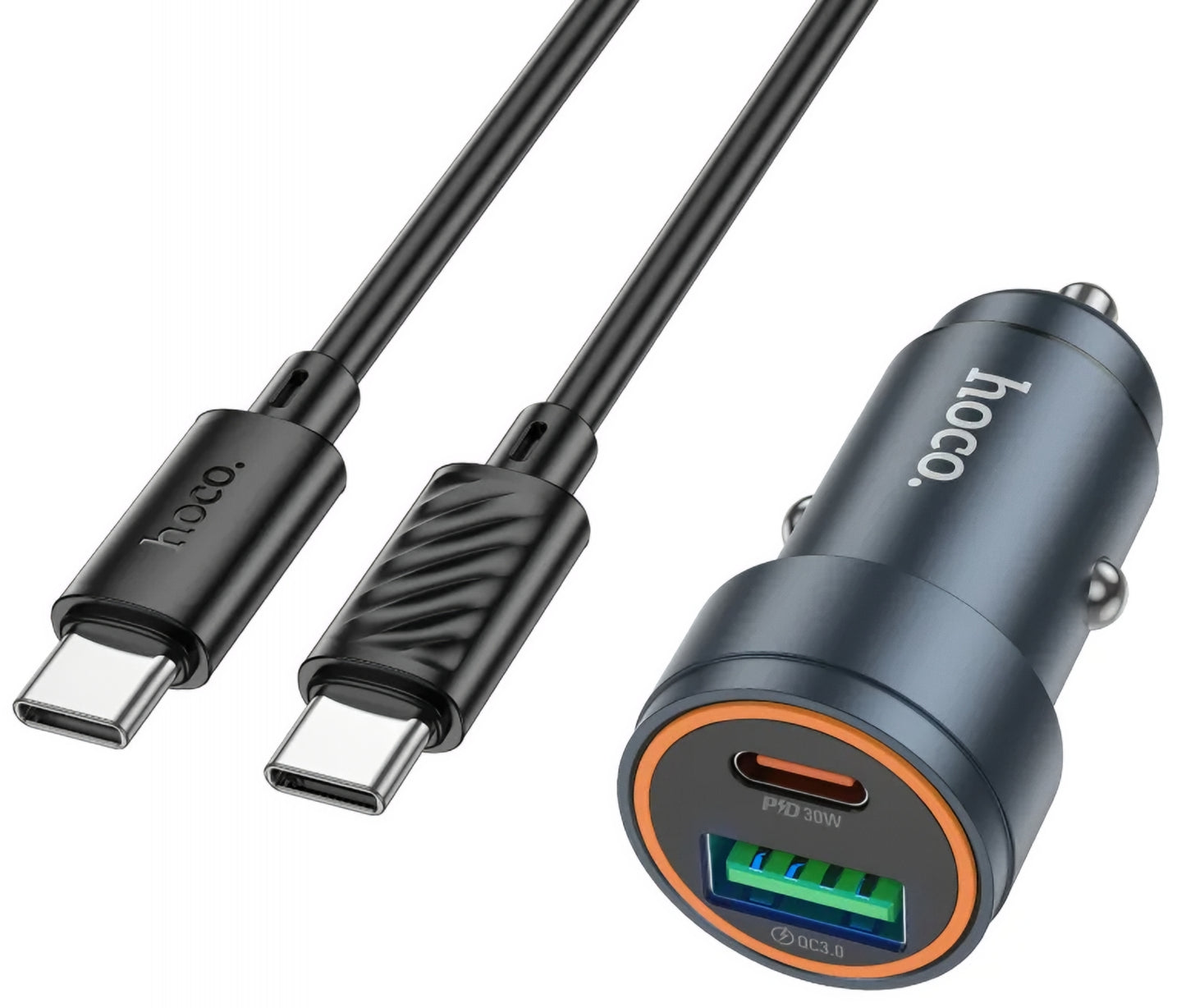 Auto nabíjačka s káblom USB-C HOCO Z57A, 30W, 3A, 1 x USB-A - 1 x USB-C, Sivá