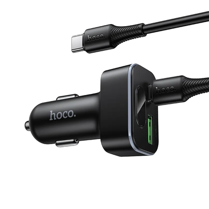 Auto nabíjačka s USB-C káblom HOCO Z63B Display, 48W, 3A, 1 x USB-A - 1 x USB-C, Čierna