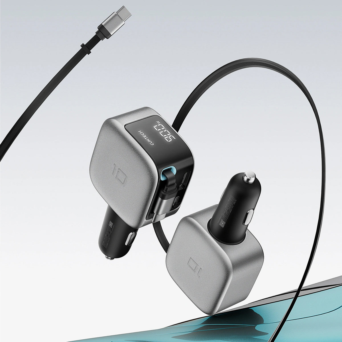 Autonabíjačka s USB-C káblom Cuktech CC903P Displej, 100W, 5A, 1 x USB-A - 1 x USB-C, Sivá