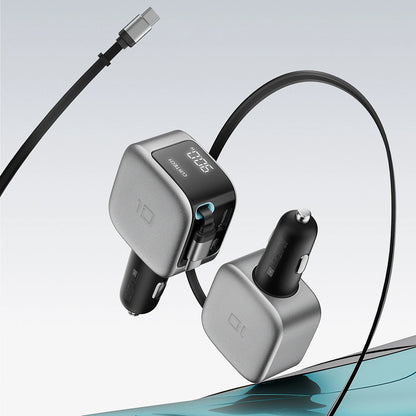 Autonabíjačka s USB-C káblom Cuktech CC903P Displej, 100W, 5A, 1 x USB-A - 1 x USB-C, Sivá
