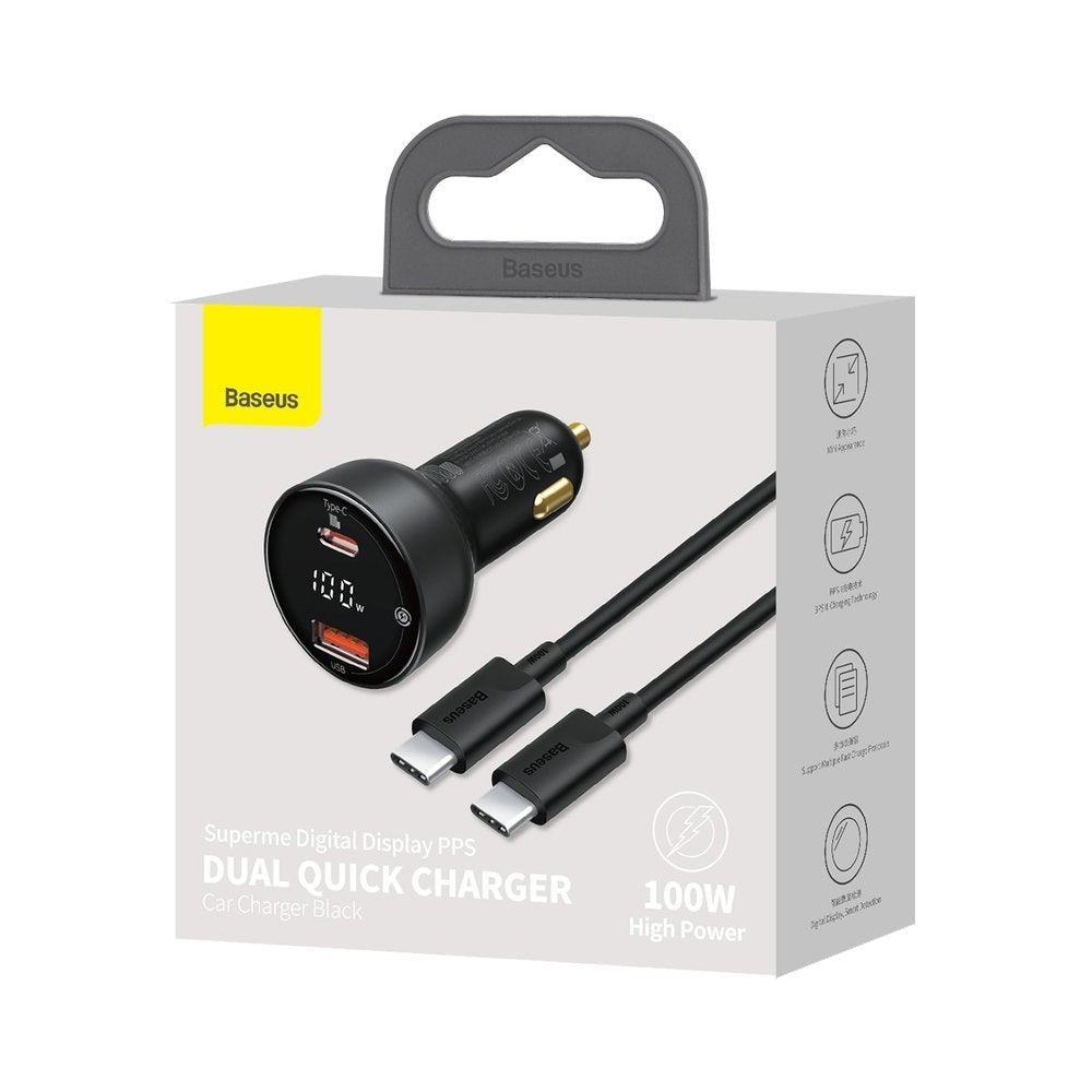 Auto nabíjačka s káblom USB-C Baseus Superme, 100W, 5A, 1 x USB-A - 1 x USB-C, Čierna TZCCZX-01