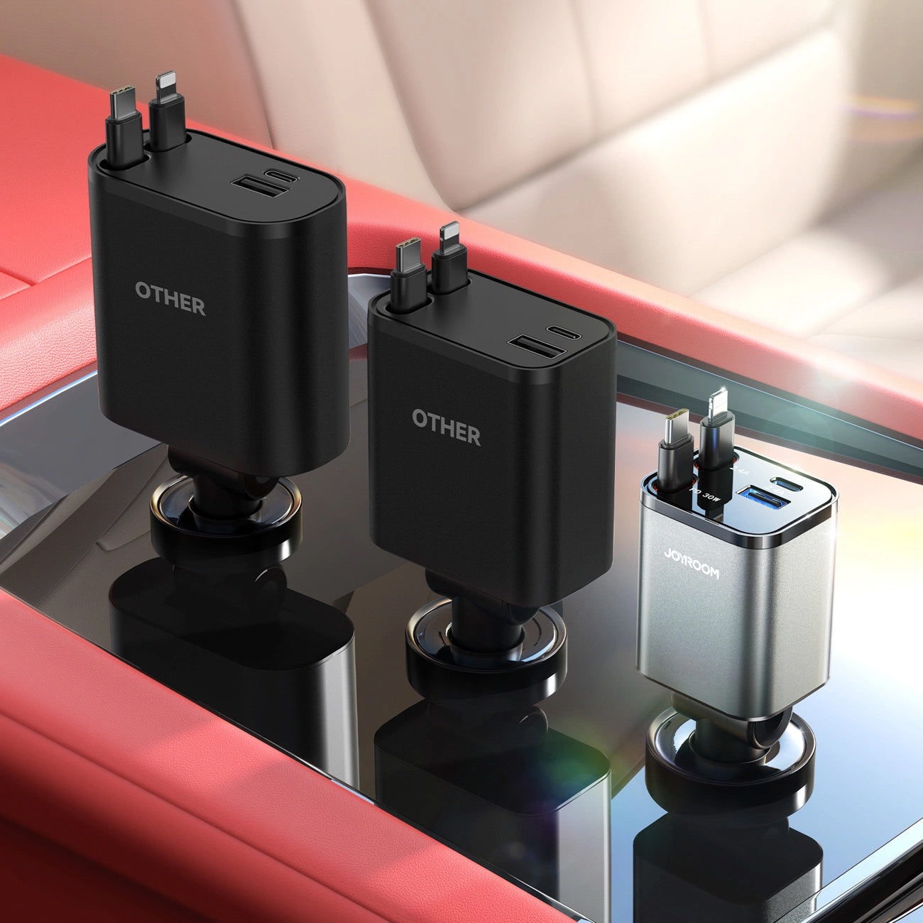Auto nabíjačka s káblom USB-C / Lightning Joyroom JR-CCL05, 30W, 3A, 1 x USB-A - 1 x USB-C, Sivá