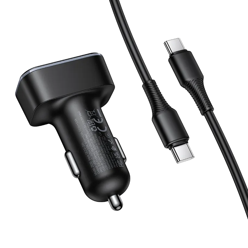 Auto nabíjačka s USB-C káblom HOCO Z63B Display, 48W, 3A, 1 x USB-A - 1 x USB-C, Čierna