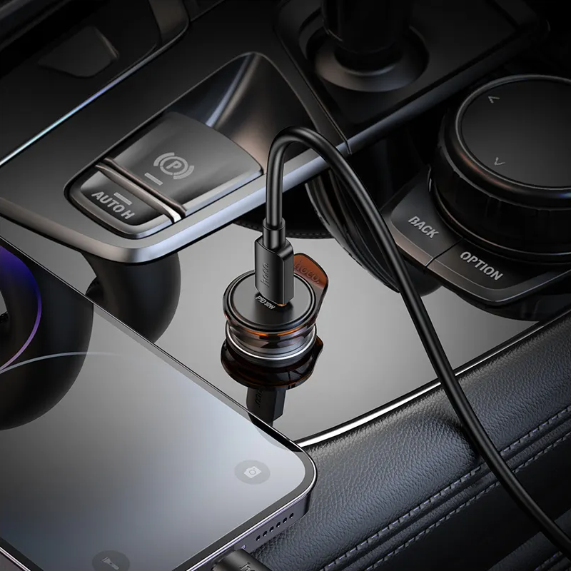 Auto nabíjačka s káblom Lightning HOCO NZ16, 30W, 3A, 1 x USB-C, Sivá