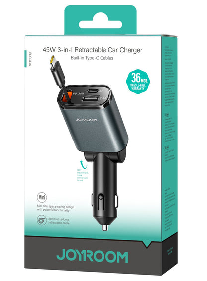 Autonabíjačka s káblom USB-C Joyroom JR-CCL07, 30W, 3A, 1 x USB-A - 1 x USB-C, Sivá