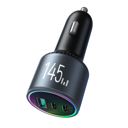 Autonabíjačka s káblom USB-C Joyroom JR-CCN07, 145W, 5A, 1 x USB-A - 2 x USB-C, Sivá