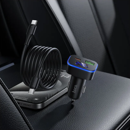 Auto nabíjačka s USB-C káblom HOCO Z63B Display, 48W, 3A, 1 x USB-A - 1 x USB-C, Čierna