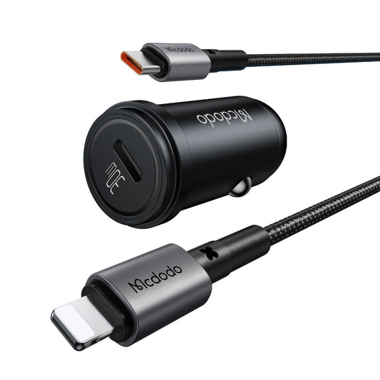 Auto nabíjačka s káblom Lightning McDodo CC-7492 Obsidian, 30W, 3A, 1 x USB-C, Čierna