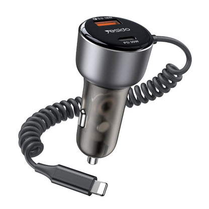 Auto nabíjačka s Lightning káblom Yesido Y57, 50W, 3A, 1 x USB-A - 1 x USB-C, Čierna