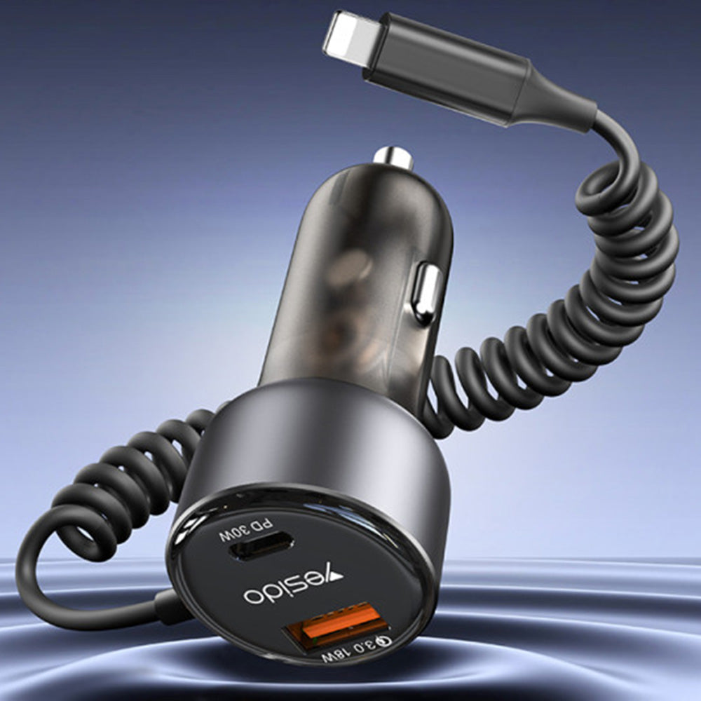 Auto nabíjačka s Lightning káblom Yesido Y57, 50W, 3A, 1 x USB-A - 1 x USB-C, Čierna