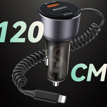 Auto nabíjačka s Lightning káblom Yesido Y57, 50W, 3A, 1 x USB-A - 1 x USB-C, Čierna