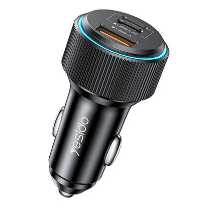 Auto nabíjačka s káblom Lightning Yesido Y60, 38W, 3A, 1 x USB-A - 2 x USB-C, Čierna