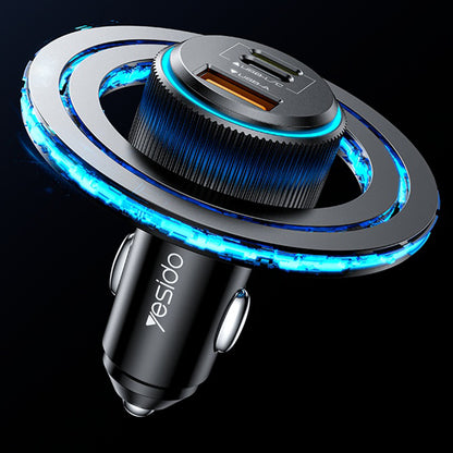 Auto nabíjačka s káblom Lightning Yesido Y60, 38W, 3A, 1 x USB-A - 2 x USB-C, Čierna