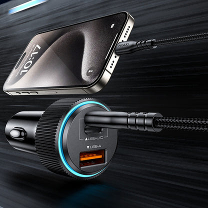 Auto nabíjačka s káblom Lightning Yesido Y60, 38W, 3A, 1 x USB-A - 2 x USB-C, Čierna