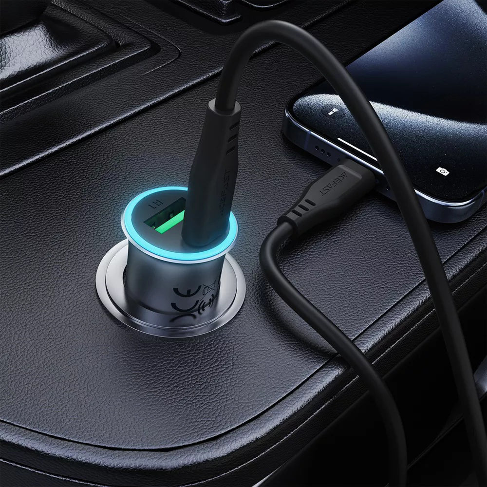 Auto nabíjačka s USB-C káblom Acefast B16, 95W, 3.25A, 1 x USB-A - 1 x USB-C, Sivá