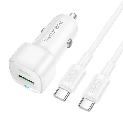 Auto nabíjačka s USB-C káblom Borofone BZ34B Cloud, 20W, 3A, 1 x USB-A - 1 x USB-C, Biela