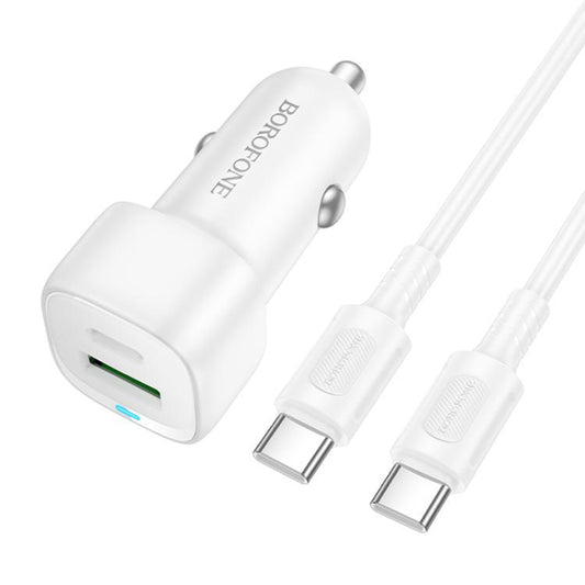 Auto nabíjačka s USB-C káblom Borofone BZ34B Cloud, 20W, 3A, 1 x USB-A - 1 x USB-C, Biela