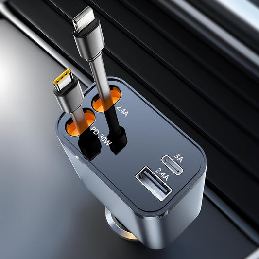 Auto nabíjačka s káblom USB-C / Lightning Techsuit C1 NanoVoltX, 69W, 3A, 1 x USB-A - 1 x USB-C, Sivá