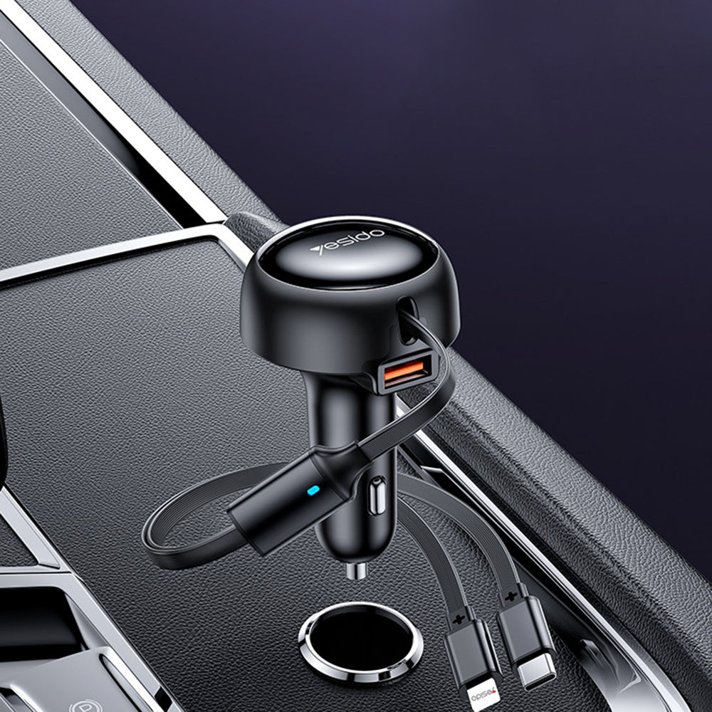 Auto nabíjačka s káblom USB-C / Lightning Yesido Y61, 53W, 3A, 1 x USB-A, Čierna