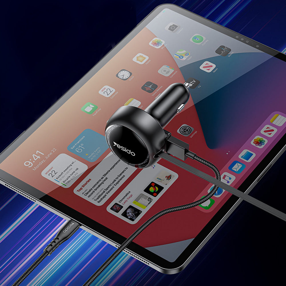 Auto nabíjačka s káblom USB-C / Lightning Yesido Y61, 53W, 3A, 1 x USB-A, Čierna