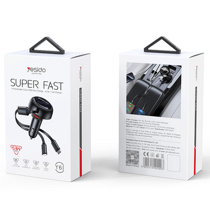 Auto nabíjačka s káblom USB-C / Lightning Yesido Y61, 53W, 3A, 1 x USB-A, Čierna