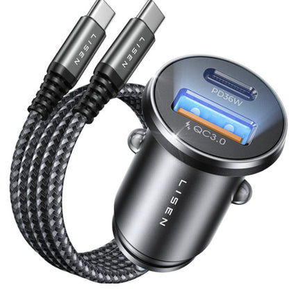 Auto nabíjačka s USB-C káblom Lisen, 51W, 3A, 1 x USB-A - 1 x USB-C, Tmavomodrá YL0223080047
