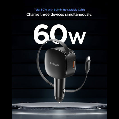 Auto nabíjačka s USB-C káblom Spigen EV603BT Essential, 60W, 3A, 1 x USB-A - 1 x USB-C, Čierna