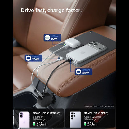 Auto nabíjačka s USB-C káblom Spigen EV603BT Essential, 60W, 3A, 1 x USB-A - 1 x USB-C, Čierna
