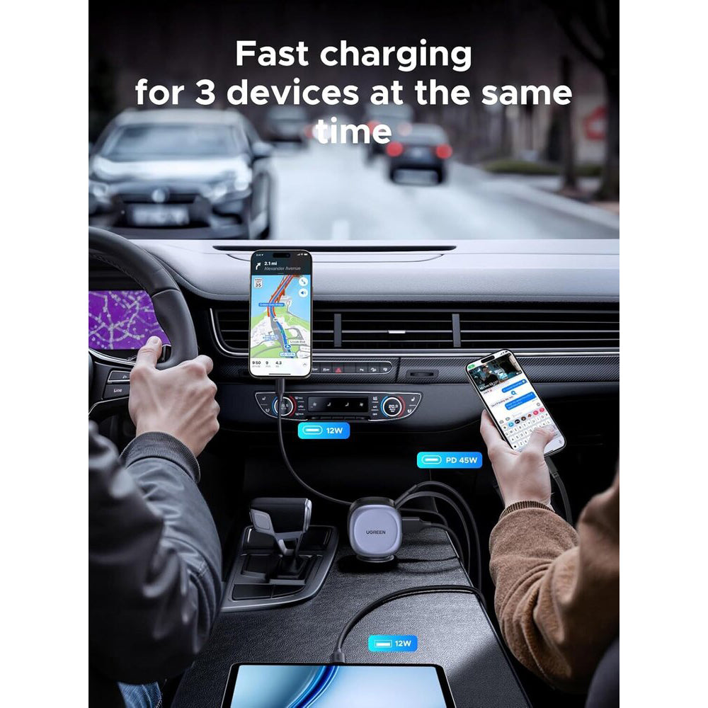 Auto nabíjačka s USB-C káblom UGREEN EC601, 75W, 3A, 1 x USB-A - 1 x USB-C, Sivá