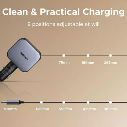 Auto nabíjačka s USB-C káblom UGREEN EC603, 90W, 3A, 1 x USB-A - 1 x USB-C, Sivá