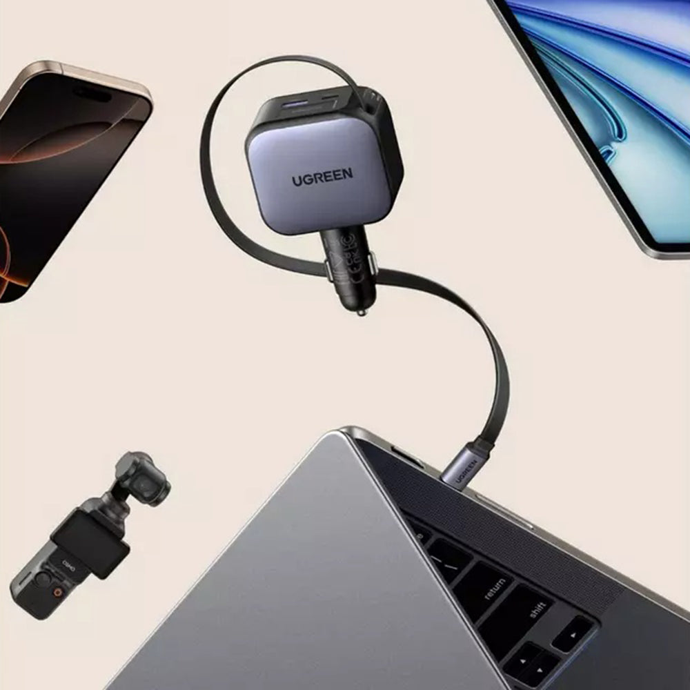 Auto nabíjačka s USB-C káblom UGREEN EC603, 90W, 3A, 1 x USB-A - 1 x USB-C, Sivá