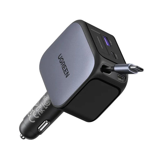 Auto nabíjačka s USB-C káblom UGREEN EC604 (55910B) Nexode, 145W, 1 x USB-A - 2 x USB-C, Čierna