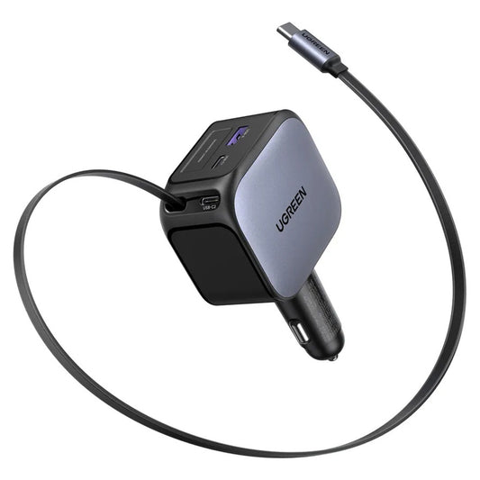 Auto nabíjačka s USB-C káblom UGREEN EC604 (55910B) Nexode, 145W, 1 x USB-A - 2 x USB-C, Čierna