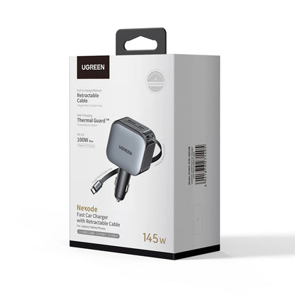 UGREEN EC604 (55910B) Nexode Car Charger with USB-C Cable, 145W, 1 x USB-A - 2 x USB-C, Black