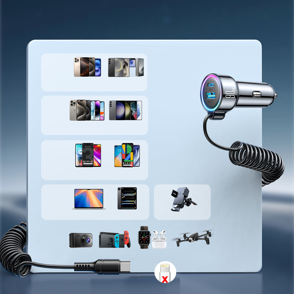 Auto nabíjačka s káblom USB-C Joyroom JR-CL07, 90W, 3A, 1 x USB-A - 1 x USB-C, Čierna