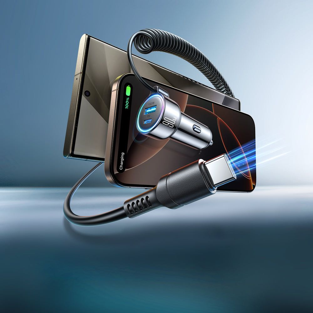 Auto nabíjačka s káblom USB-C Joyroom JR-CL07, 90W, 3A, 1 x USB-A - 1 x USB-C, Čierna