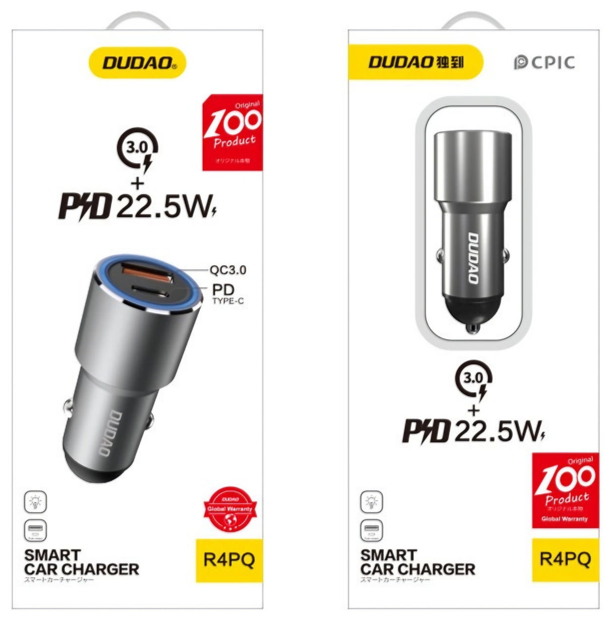 Auto nabíjačka Dudao R4PQ NM, 22,5W, 3A, 1 x USB-A - 1 x USB-C, Sivá