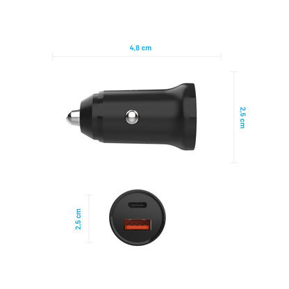 Auto nabíjačka Fixed, 20W, 3A, 1 x USB-A - 1 x USB-C, Čierna