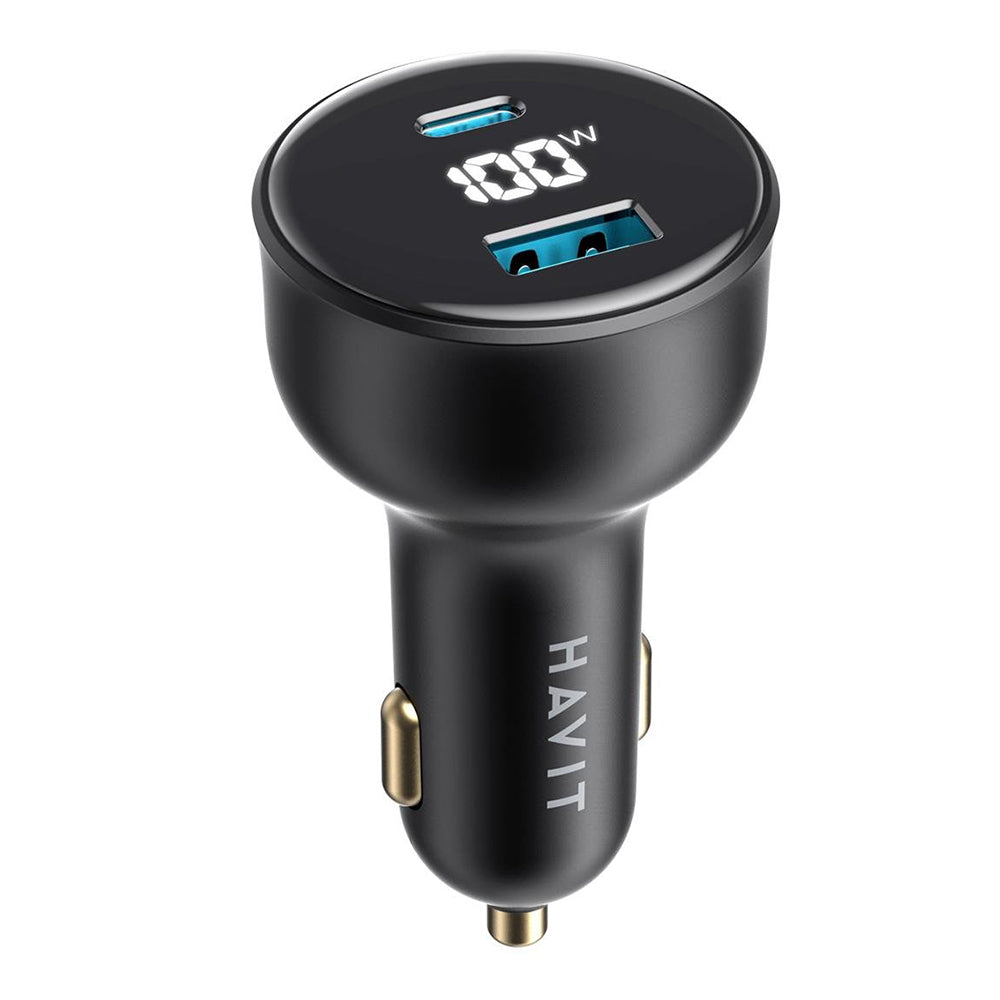 Auto nabíjačka HAVIT CC100W Display, 100W, 5A, 1 x USB-A - 1 x USB-C, Čierna