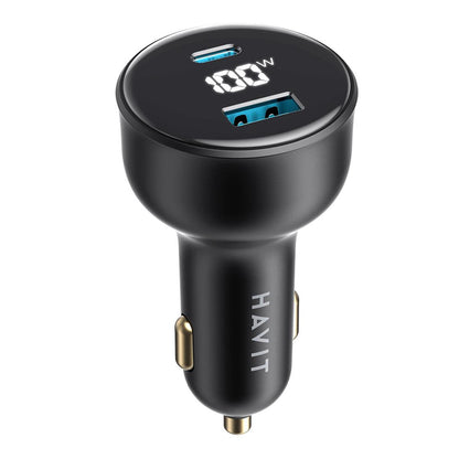 Auto nabíjačka HAVIT CC100W Display, 100W, 5A, 1 x USB-A - 1 x USB-C, Čierna